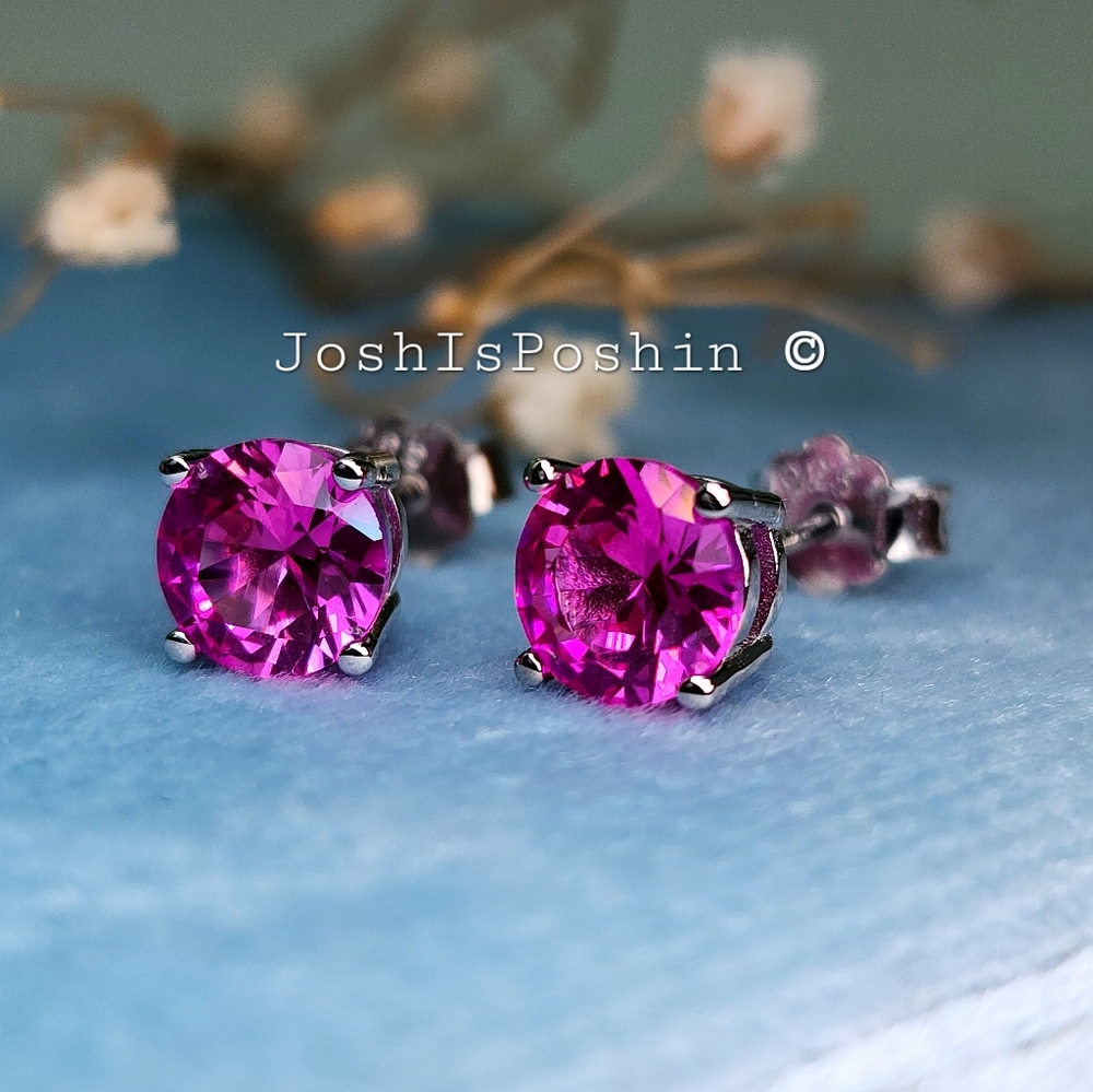 2CTW Hot Pink Sapphire Stud Earrings In Sterling Silver